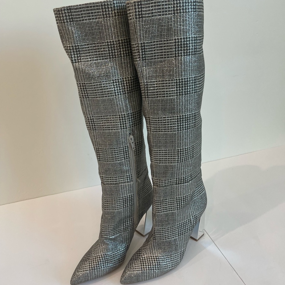 NEW GIANNI BINI Junypear Plaid Silver Glitter Boot size 5.5 - Picture 5 of 15